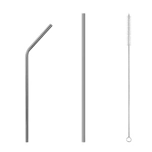 Food Grade Stainless Steel Metal Reusable Drinking Straws Set for Cocktail Latte Iced Tea with 2 Cleaning Brushes