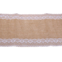 Load image into Gallery viewer, Burlap Lace Hessian Table Runner Natural Jute Wedding Festival Decoration