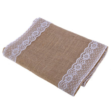 Load image into Gallery viewer, Burlap Lace Hessian Table Runner Natural Jute Wedding Festival Decoration