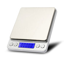 Load image into Gallery viewer, i2000 3kg 0.1g Mini Digital Scale Stainless Steel Platform Blue Backlight Display Weighing Tool with Tray