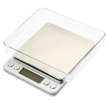 Load image into Gallery viewer, i2000 3kg 0.1g Mini Digital Scale Stainless Steel Platform Blue Backlight Display Weighing Tool with Tray