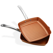 Load image into Gallery viewer, 2pcs Non-stick Copper Frying Pans Square Griddles Skillets