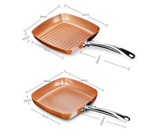 Load image into Gallery viewer, 2pcs Non-stick Copper Frying Pans Square Griddles Skillets